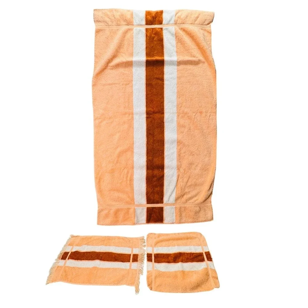 Fieldcrest Cannon Royal Velvet Vintage 3 Piece Towel Set Orange Rust Terry Cloth